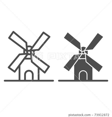 Mill line and solid icon, bakery concept, windmill sign on white background, Wheat factory icon in outline style for mobile concept and web design. Vector graphics. Mill line and solid icon, bakery concept, windmill sign on white background, Wheat factory icon in outline style for mobile concept and web design. Vector graphics. 73912872