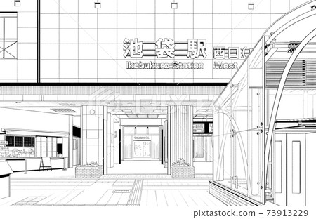 漫畫風格的鋼筆劃插圖市中心_城市景觀 漫畫風格的鋼筆劃插圖市中心_城市景觀 73913229