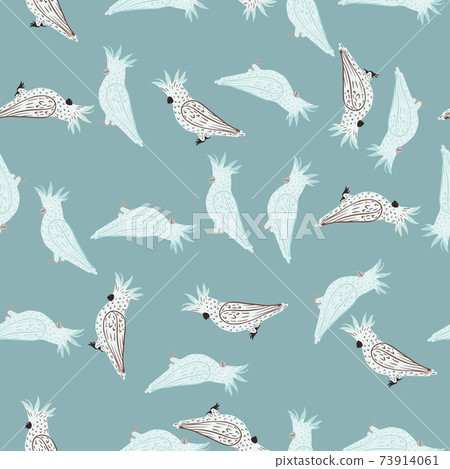 Seamless tropic pattern with grey and light blue colored cockatoo parrot silhouettes. Cartoon kids print. 73914061