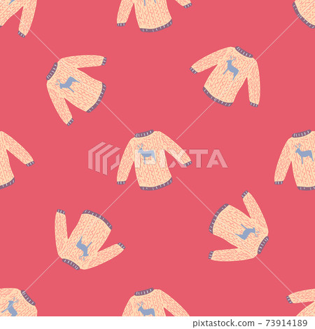 Minimalistic seamless pattern with decorative light orange sweater print. Pink background. 73914189