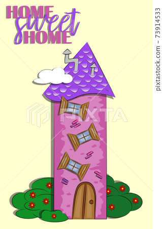 Home Sweet Home. Flat house exterior with... - Stock Illustration ...