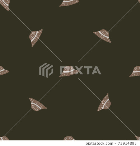 Dark headdress seamless pattern with hand drawn panama hat ornament. Brown background. Dark headdress seamless pattern with hand drawn panama hat ornament. Brown background. 73914893