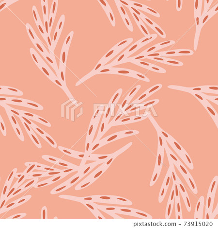 Seamless random abstract print with doodle leaf branches ornament. Pink background. Hand drawn ornament. Seamless random abstract print with doodle leaf branches ornament. Pink background. Hand drawn ornament. 73915020