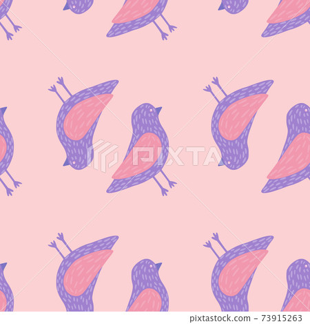 Decorative seamless pattern with pink and purple colored birds silhouettes. Pastel background. 73915263