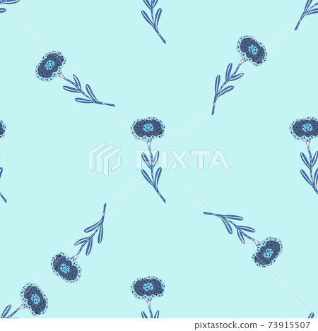 Random minimaistic seamless pattern with navy blue flower silhouettes. Pastel background. Random minimaistic seamless pattern with navy blue flower silhouettes. Pastel background. 73915507