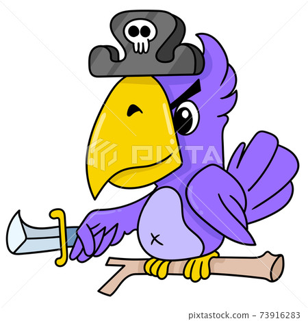 a purple feathered parrot wearing a pirate outfit, doodle icon image kawaii 73916283