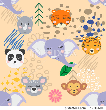 forest animal seamless pattern. hand drawn illustration 73916601