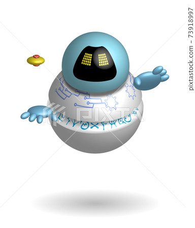 round robot guide, a smart assistant floating in the air. Technologies of the future. Isolated vector on white background 73918997