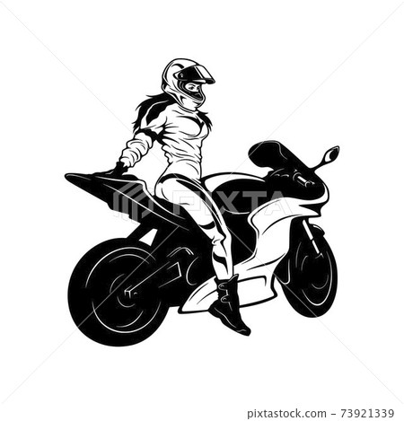 Sexy Girl and Sport Motorcycle - Suberbike, Super Bike - Clipart, Vector Silhouette 73921339