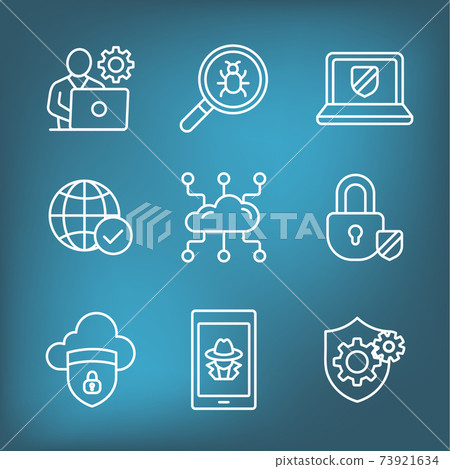 Certified Ethical Hacking CEH icon set showing virus, exposing vulnerabilities, and hacker 73921634