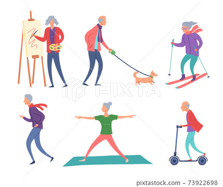 Cartoon Color Characters Active Old People Concept. Vector 73922698