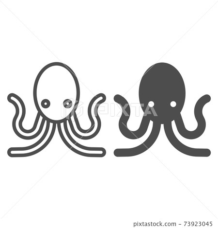 Octopus Line And Solid Icon Aquatic Animals Stock Illustration