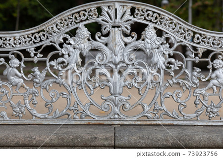 Close-up of benches in Alameda park, Santiago de Compostela, Spain 73923756