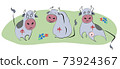 Collection of cheerful bulls and flowers on a green background. Happy New Year 2021. artoon-style banner. EPS10 vector illustration. 73924367