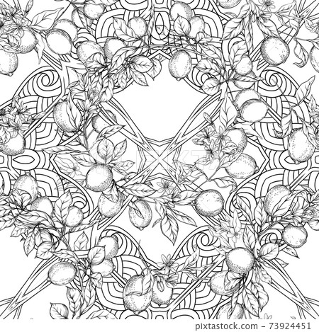 Lemon tree branch with lemons seamless pattern - Stock Illustration ...