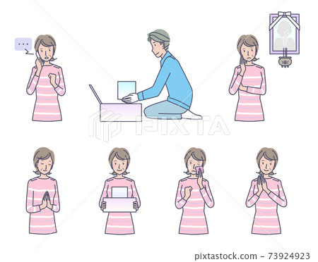 Various middle-aged women requesting the arrangement of relics 73924923