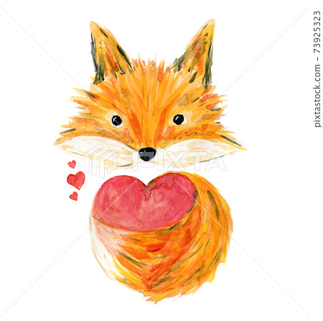 Cute sketch orange watercolor fox illustration 73925323