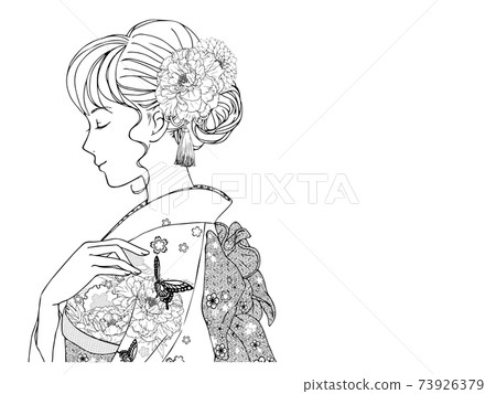 女人的線條藝術，穿著側身陽光明媚的衣服（閉著眼睛） 73926379