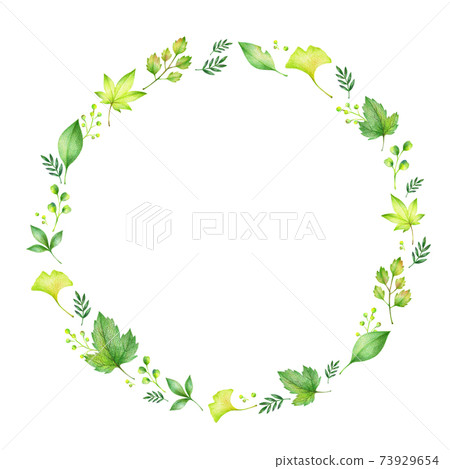 Green leaf wreath hand-painted colored pencil drawing Green leaf wreath hand-painted colored pencil drawing 73929654