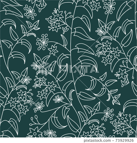 Nightshade. Floral decorative pattern. Seamless pattern of light outline on a green background 73929926