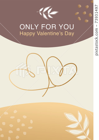 Vector valentine day trendy card, story or poster, abstract shapes and line in gold colour. Contemporary art. Postcard with inscriptions about love Happy Valentine Day, only for you Vector valentine day trendy card, story or poster, abstract shapes and line in gold colour. Contemporary art. Postcard with inscriptions about love Happy Valentine Day, only for you 73931497
