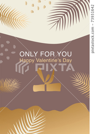 Vector valentine day trendy card poster, abstract shapes and line in gold colour. Contemporary art. Postcard with inscriptions about love Happy Valentine Day, only for you Vector valentine day trendy card poster, abstract shapes and line in gold colour. Contemporary art. Postcard with inscriptions about love Happy Valentine Day, only for you 73931642