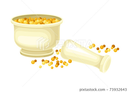 Mustard Seeds Piled in Mortar with Pestle Rested Nearby Vector Illustration Mustard Seeds Piled in Mortar with Pestle Rested Nearby Vector Illustration 73932643