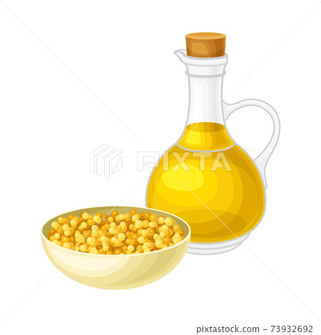 Mustard Oil in Corked Glass Jar with Seeds in Bowl Vector Illustration Mustard Oil in Corked Glass Jar with Seeds in Bowl Vector Illustration 73932692