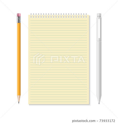 Notebook with pencil and pen vector illustration - Stock Illustration ...