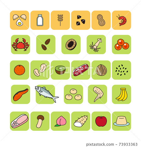 28 items such as food allergies, specific raw materials, icons, colorful set 73933363