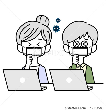 Elderly couple working at home even if they are not feeling well Elderly couple working at home even if they are not feeling well 73933583