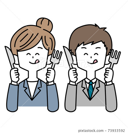 Men and women in suits looking forward to eating 73933592