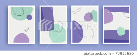 Abstract art painting with pastel colors background. Minimalist geometric elements and hand drawn line. Mid century scandinavian nordic style. 73933680