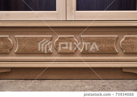 Joinery. Mdf cabinet carcass with moldings and carved base. Wooden furniture manufacturing process Joinery. Mdf cabinet carcass with moldings and carved base. Wooden furniture manufacturing process 73934088