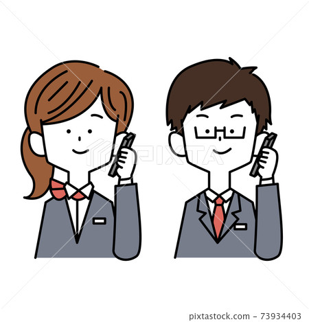 Men and women in the hospitality industry who make phone calls on their smartphones 73934403