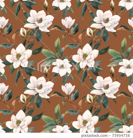 Beautiful vector seamless pattern with hand drawn watercolor white magnolia flowers. Stock illustration. Beautiful vector seamless pattern with hand drawn watercolor white magnolia flowers. Stock illustration. 73934738