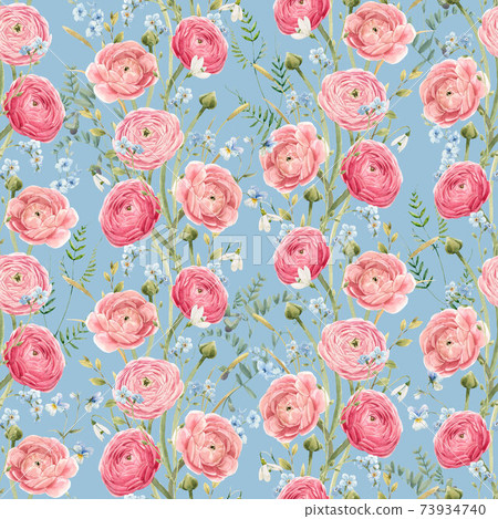 Beautiful seamless floral pattern with watercolor gentle red summer flowers. Stock illustration. Beautiful seamless floral pattern with watercolor gentle red summer flowers. Stock illustration. 73934740