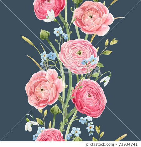 Beautiful vertical seamless floral pattern with watercolor gentle red summer flowers. Stock illustration. Beautiful vertical seamless floral pattern with watercolor gentle red summer flowers. Stock illustration. 73934741
