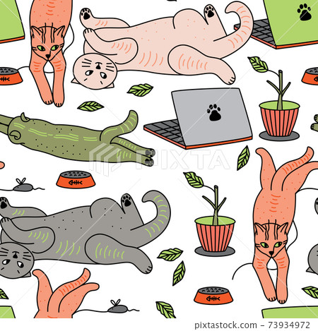 Playful Cat Pattern Vector seamless pattern with lying playful cats - Stock Illustration ...