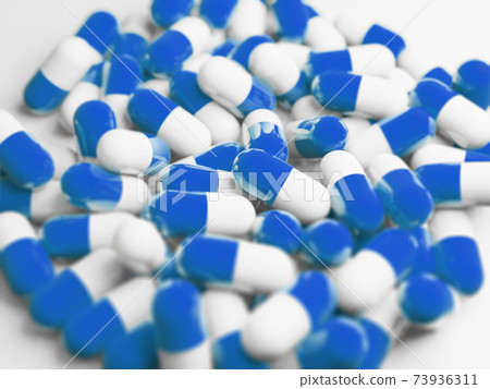 A large number of blue capsules (medicines, supplements) stock photos 73936311