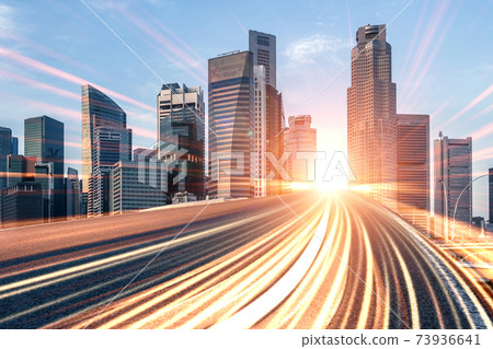 Digital data flow on road with motion blur to create vision of fast speed transfer 73936641