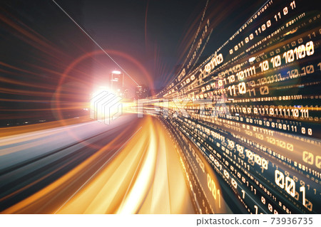 Digital data flow on road with motion blur to create vision of fast speed transfer 73936735