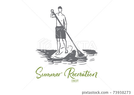 Sport, water, paddle, stand, sup concept. Hand drawn isolated vector. 73938273
