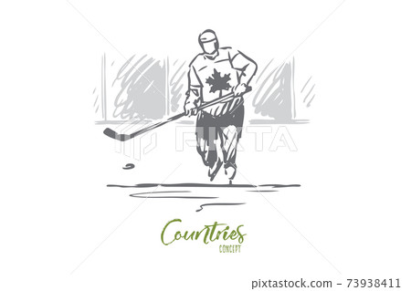 Canada, hockey, symbol, country, sport concept. Hand drawn isolated vector. Canada, hockey, symbol, country, sport concept. Hand drawn isolated vector. 73938411