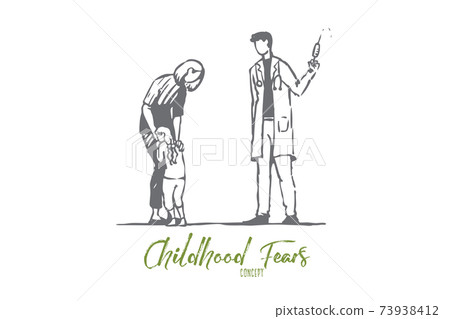 Child, doctor, injection, fear, syringe concept. Hand drawn isolated vector. Child, doctor, injection, fear, syringe concept. Hand drawn isolated vector. 73938412