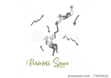 Business, space, suit, arrow, women, fly concept. Hand drawn isolated vector. 73938424