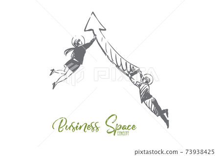 Business, space, suit, arrow, people, fly concept. Hand drawn isolated vector. 73938425
