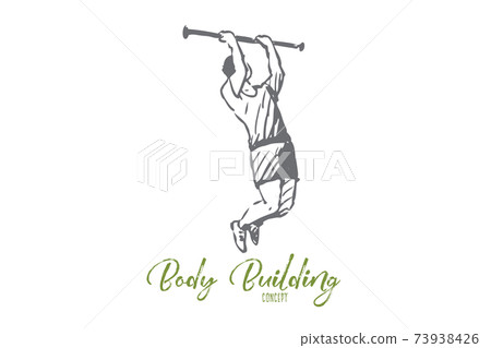 Exercise, man, pull up, sport, bodybuilding concept. Hand drawn isolated vector. 73938426