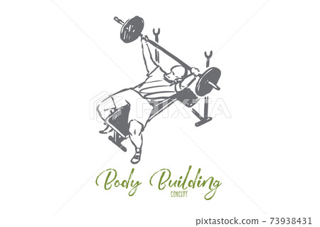 Gym, barbell, strong, man, health concept. Hand drawn isolated vector. 73938431
