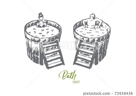 Japanese, bath, spa, people, relax concept. Hand drawn isolated vector. 73938436